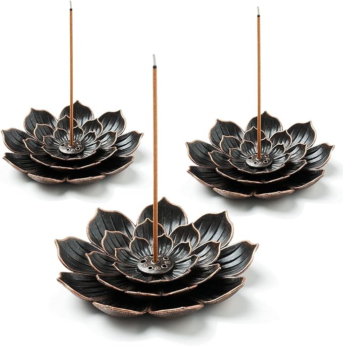 3 Pack Brass Lotus Incense Holder, Incense Sticks Burner, Incense Ash Catcher