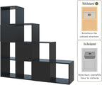 Ladder Cube Storage Bookcase - Wooden L-Shaped 4-Tier Corner Shelf, Reversible 10-Cube Organizer for Home & Office, Black