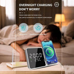 IHAO Multifunctional Alarm Clock with Wireless Charging for Phone 15W Fast Charger Large LED Display Temperature Phone Bracket for Bedside & Desk-W5 White