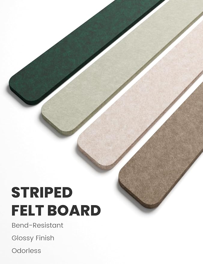 Cork Board Alternative Felt Strip Board 8-Pack 13"x2", Office Pin Board with 50 Push Pins, Adhesive Install for Bedroom Door & Home Office(Nordic Moss)