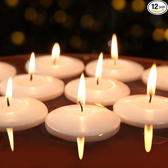 3 inch White Floating Candles, 12 Packs Unscented Floating Candle for Centerpieces 3” White Floating Candles Bulk for Wedding Christmas