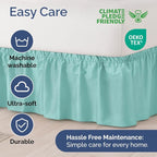 Wrap Around Dust Ruffle Bed Skirt - Spa Blue - for Queen Size Beds with 15 Inch Drop - Elastic Strap - Adjustable Pleated Bedskirt with Brushed Fabric and Wrinkle Free - for Women, Men, Kids & Teens