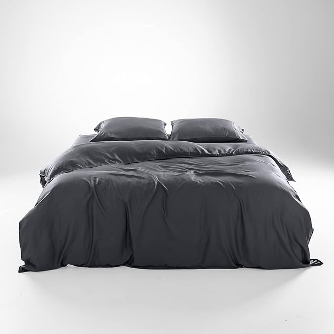 Olive + Crate Tencel Eucalyptus Cooling Duvet Cover Set - Hypoallergenic, Lyocell Tencel Duvet Cover - Temperature Regulating with Hidden Button Closure & Corner Ties - California King [Charcoal]