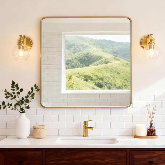 ANDY STAR Brushed Gold Bathroom Light Fixtures, Brass Vanity Lights for Mirror, 1-Light Bathroom Wall Sconces Lighting with Globe Clear Shade Up or Down Wall Mounted for Kitchen, Living Room, Hallway
