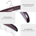 Belt Hanger Organizer for Closet: Ohuhu 12 Hooks Max 36 Belts Tie Rack Wooden Belt Holder for Storage 360 Degree Rotating Space Saver Organizer for Men Women Belt Tie Scarf Accessories-Walnut
