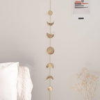 BASE ROOTS Moon Phase Wall Decor, Gold Wall Art for Bedroom, Bohemian and Astrology, Witchy Aesthetic 34" 7 Phases Metal Moon Wall Banner, Celestial Decoration, Gift for Women & Kids