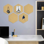 8 Packs Brown Hexagon Felt Pin Board, 12" Bulletin Board with 30 Push Pins, Felt Board for Home Kitchen Office Decor, Self-Adhesive Corkboard Tiles for Walls School Message Photos Memos