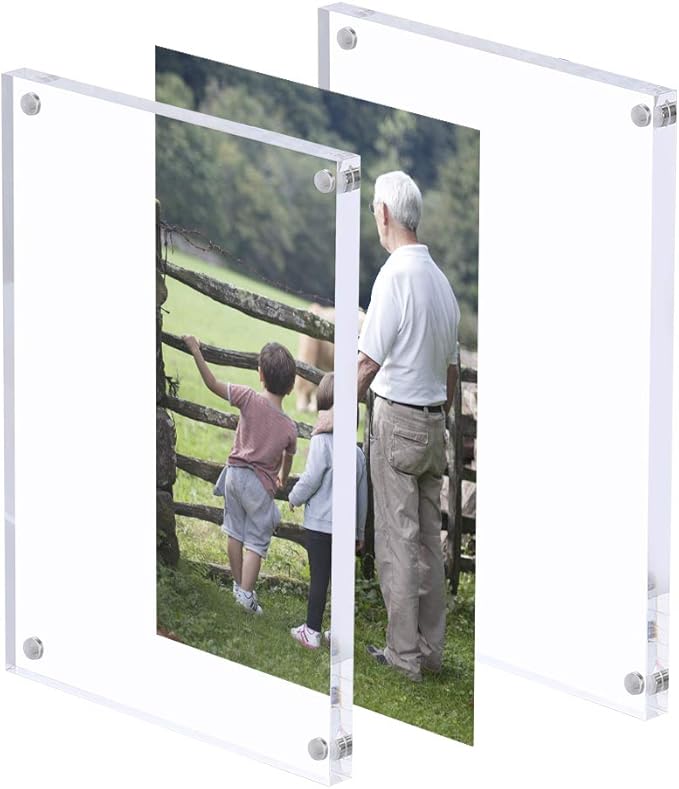 5x7 Acrylic Photo Frame, Magnetic Picture Frames, 10 + 10MM Thickness Stand in Desk Table, Clear (5 Pack)