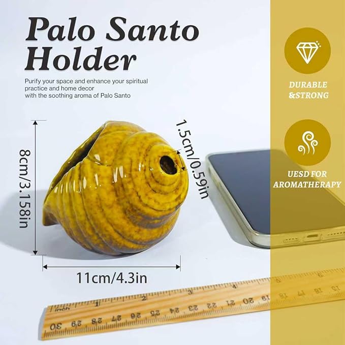 Yellow Ceramic Conch Palo Santo Holder - Mini Chimney Incense Burner, Tabletop Smudge Bowl Compatible with Sage/Sticks/Cones/Copal,for Yoga、Zen Meditation、Witchcraft, Ideal Altar Decor Gift