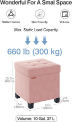 Cube Storage Ottoman, Velvet Foot Stool with Feet, Folding Storage Bench, End of Bed Bench, Chest, for Living Room, Bedroom and Office, 15 x 15 x 15.7 Inches, Jelly Pink, ASND22P
