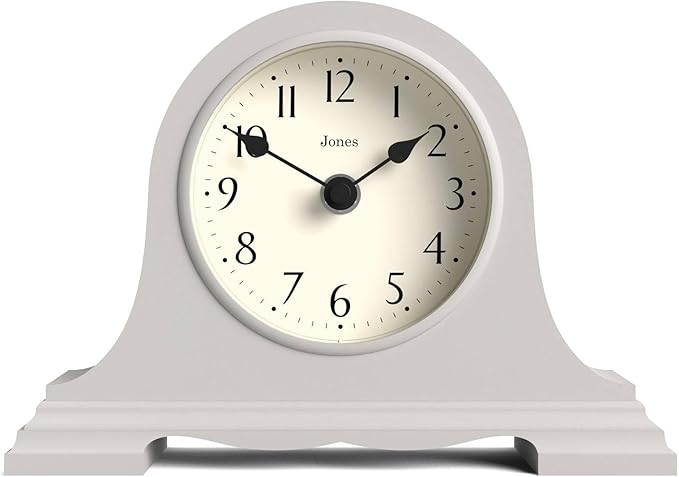JONES CLOCKS® Speakeasy Mantel Clock | Classic Napoleon’s hat Design | Gray | Contemporary Classic Style for Desk, Table, Shelf or Bedside
