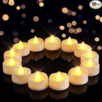 LED Candles, 50Pack Tea Lights Candle Battery Operated Bulk, Flameless Tealight Candle, Realistic Tea Lights for Christmas Halloween Wedding Diwali Decor, 1.5'' D X 1.25'' H, Warm Yellow