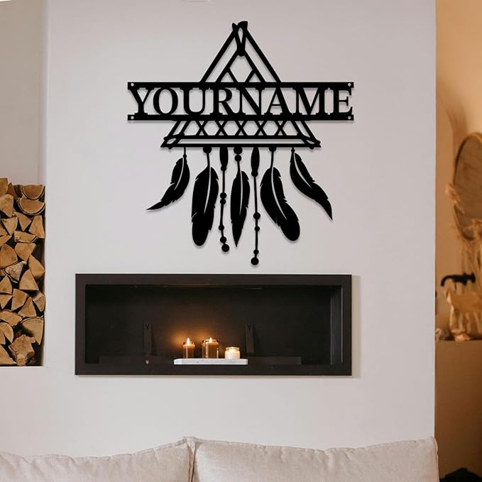 Personalized Dream Catcher Metal Wall Art - Custom Name Iron Sign for Home Decor, 8-30 Inch Black (Style G)
