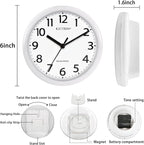 Caysie 6 Inch Waterproof Bathroom Shower Clock, Hanging or Standing Silent Battery Operated Quartz Magnetic Wall Clocks for Kitchen, Bathroom, Home (White)