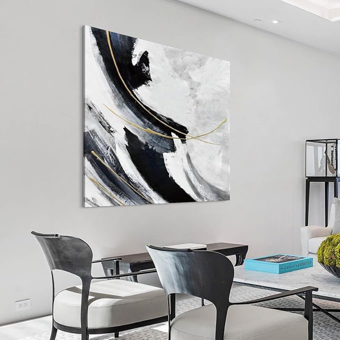 Abstract Wall Art Large Black and White Wall Decor Living Room Pictures for Bedroom Framed Office Decor for Wall Grey Paintings Neutral Artwork