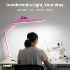 Neatfi XL Nail Desk Lamp with Clamp, 2200 Lumens, 20-Inch Wide Head, Dimmable 4 Levels, 3 Color Modes 3000K–6000K, LED Task Light for Manicure Table, Crafts, Workbench, Office (CCT, Pink)