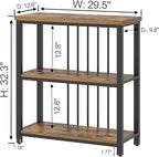 FOLUBAN 3 Tier Bookshelf, Industrial Wood and Metal Bookcase, Small Book Shelf for Home Office Bedroom Living Room, Rustic Brown