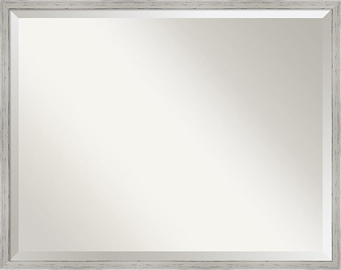 Amanti Art White Wall Mirror 23x29 Shiplap White Narrow Rectangle Bathroom Mirror for Wall Decor Living Room, Large Cottage Wood Frame, Hangs Horizonally and Vertically, Bathroom Decor, Beveled Edge