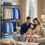 Heavy Duty Clothes Rack with Wheels, 43"W x 18"D x 81"H Rolling Garment Rack, 800 lb Capacity, 3-Tier Adjustable Shelves, Double Hanging Rods, 6 Hooks, Portable Closet Organizer, Tool-Free Assembly