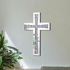 Aeveco Silver Mirrored Wall Cross 20×13 inch, Crystal Crush Diamond Cross for Wall, Living Room, Bedroom, Home Decor