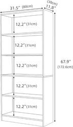 5 Shelf Wood Bookcase Freestanding Bookshelf for Home Office Library Small Narrow Space(11.8" D x 31.5" W x 67.9" H,Brown,5-Layers)