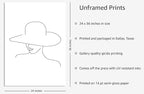 Y2K BOO Elegant Woman in Hat UNFRAMED Wall Art Minimalist Feminine Profile Continuous Line Drawing 24x36 Inch Heavyweight Paper chic Studio Decor