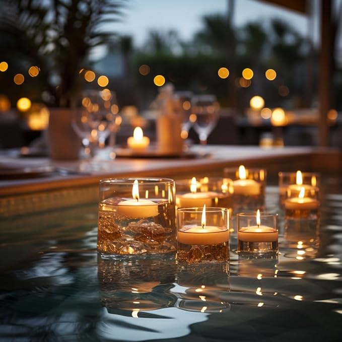 3 inch White Floating Candles, 24 Packs Unscented Floating Candles for Centerpieces-10 Hours Burn Time- 3” Floating Halloween Candle for Cylinder Vases, Pool, Wedding, Party