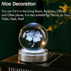 IFOLAINA Crystal Ball Lamp, 3D Four Leaf Clover K9 Decorative Night Light, Clear, 3.15 inches, Rechargeable USB, Ideal Gift for Her Birthday, Wedding, Anniversary