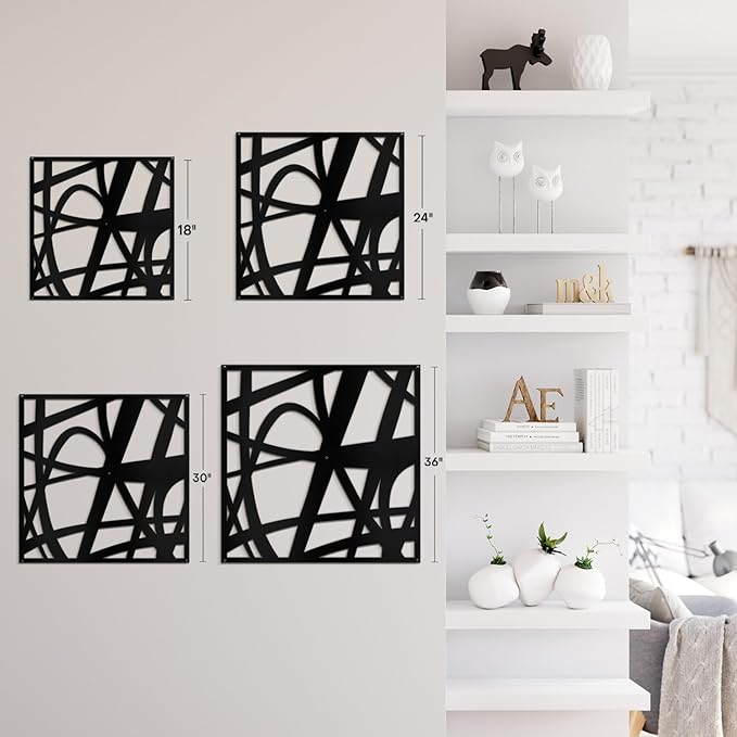 SIGNLEADER Metal Wall Art Decor Abstract Black Stroke Lines Minimalist Modern Abstract Wall Sculpture Hangings Home Decoration for Living Room, Bedroom, Bathroom, Kitchen, Outdoor - 30" Black
