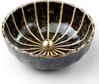 Asayu Japan Lotus Incense Holder for Sticks 4.1 inch (105mm), Traditional Made in Japan Ceramic Ash Catcher and Brass Incense Burner Set - Green Lotus