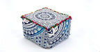 CRAFT KALA Indian Square Patchwork Traditional Pouf Cover Indian Living Room Poufs Cover Decorative Designer Ottoman Pom Pom Home Living Footstool Chair Cover Ottoman Decor 18X18X14 inches, Blue Ombre