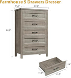 5 Drawer Dresser for Bedroom - Farmhouse 44.9" Tall Chest of Dresser with Large Storage, Rubst Wood Construction for Living Room, Hallway & Entryway - Gray