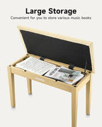 Donner Duet Piano Bench with Storage, Solid Wooden Keyboard Bench Piano Bookcase Stool Chair Seat with High-Density Sponges Padded Cushion, Beige