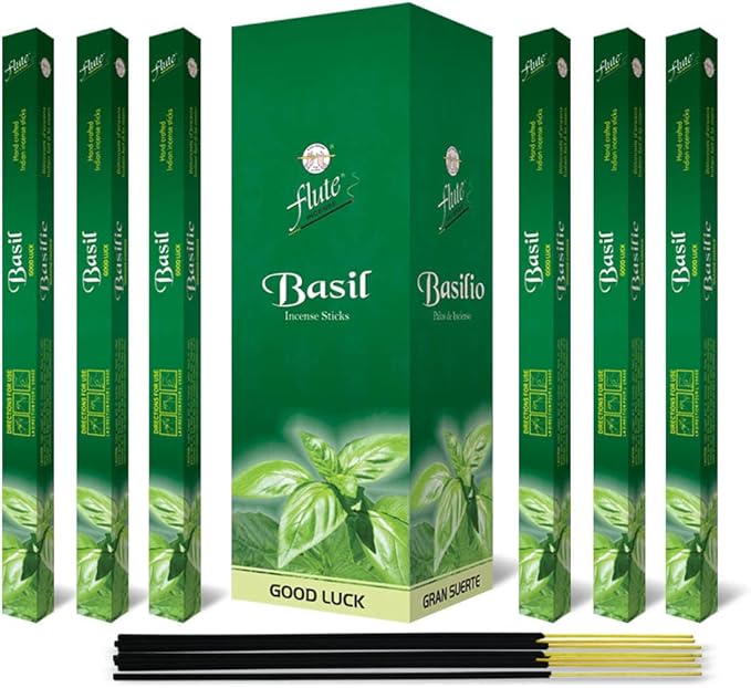Flute Basil Incense Sticks for Good Luck & Blessing (8 Sticks/Pack, 25 Packs/Box, Total 200 Sticks Box) Best for Gifting