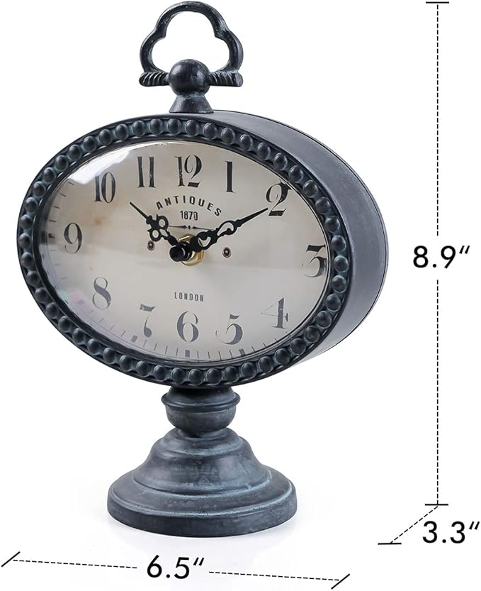 NIKKY HOME Vintage Table Clock with Beads, Shelf Desk Top Clock Battery Operated Rustic Design, Chic Home Decor for Fireplace Mantel, Desktop, Countertop, Antique Turquoise