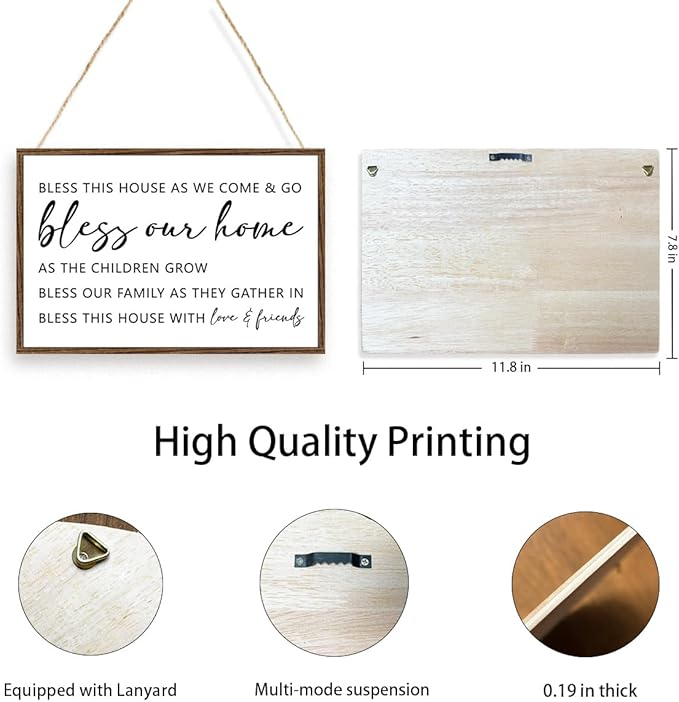 Bless this House as We Come and Go Sign Wood Plaque Wall Decor,Bless this House Wooden Hanging Sign Wall Pediments for Home Front Door Wall Decor