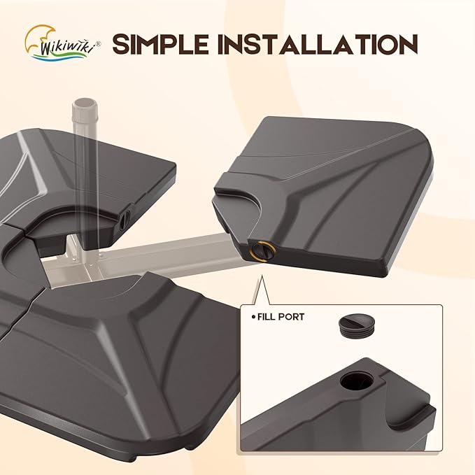 wikiwiki 230 Lbs Cantilever Offset Patio Umbrella Base, 4 PCS Weighted Umbrella Base for Outdoor Patio with Fill Spouts for Water or Sand, Square Compact Stand Plate Set, Dark Brown