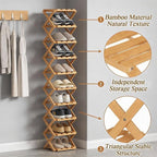 The 9-Tier No-Assembly Bamboo Rack(Foldable Storage), Bamboo Shoe Storage Rack, Space-Saving, Holds 14+ Pairs, Unfolds in 10 Sec (Brown, 6 Tier)