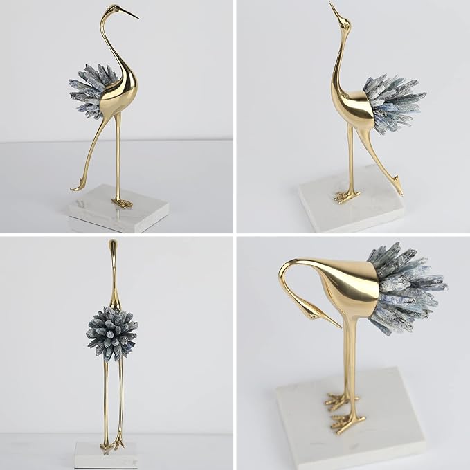 suruim Gold Decor Accents,Brass Birds Statues Gold Home Decor Modern Crystal Decor Ornaments for Living Room, Bedroom, Office Desktop, Cabinets (Blue B)