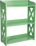 Green Bookcase by Natural Wood, 3 Tier Bookshelf, Small Book Shelves Freestanding Display Storage Shelves. Open Bookshelf for Bedroom, Living Room and Office (Green, 3 Tier)