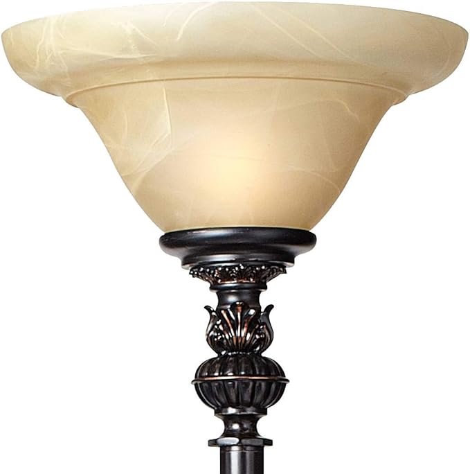 Kathy Ireland Sonnett Industrial Vintage Tree Torchiere Floor Lamp Standing 72" Tall Bronze Brown Champagne Alabaster Glass Shade for Living Room Reading House Bedroom Home Office