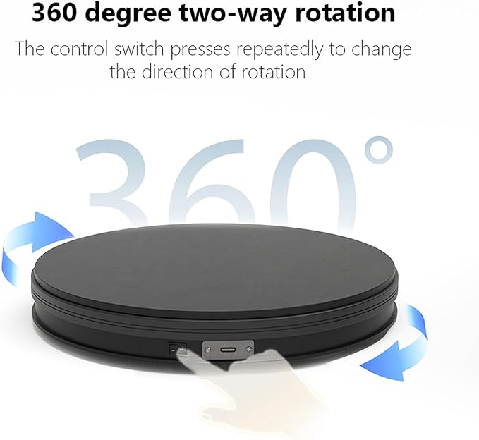 Turner Cup Display Stand,Rotating Display Stand Easy to Switch Direction, Spinning Platform , 360 Degree Motorized Photography Turntable for Jewelry, Shoes Display and Shooting, Lazy Susan (BK-250MM)