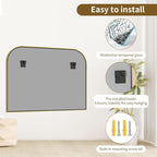 Gold Wall Mounted Bathroom Mirror - 38 x 30 Inch Round Cruved Top Right Angle Bottom Wide Wall Mirror, Aluminum Metal Framed, Decor for Living Room, Bedroom, Fireplace, Mantle, Entryway