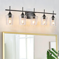 Modern Glass Vanity Light Fixture,5 Light Industrail Black Metal Vanity Light for Bathroom Bedroom Living Room