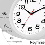 Wall Clock Silent Non-Ticking Modern Clock Battery Operated 8 Inch Small Classic Analog Decorative for Kitchen, Living Room, Office, Bedroom, Bathroom (White)