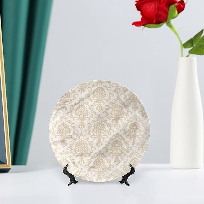 10 Inch Decorative Plate, Victorian Dinner Plate, Flourishing Flowers Motif Print Ornament Display Plate for Dining Table Setting, Wedding Reception Decorations, Christmas Tablescape, Muticolor