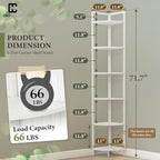 CAPHAUS 6 Tier Corner Shelf, 71.1-Inch Tall Bookshelf, Display Rack With Metal Frame, Round Shelf Unit, Stand for Bathroom, Living Room, Home, Office, White