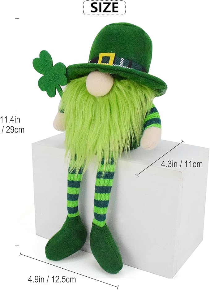 Adorable St. Patrick's Day Gnomes Plush Decorations Irish Leprechaun Luck Green Gnome Shamrock Elf Doll Swedish Tomte Ornaments for St. Patricks Day Home Decor
