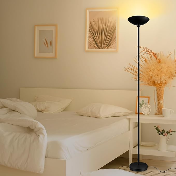 Stepless Dimmable Floor Lamp,30W 3000LM Super Bright LED Torchiere Floor Lamps with Remote & Touch Control,71 in Tall Modern Standing Lamp for Living Room Bedroom Office,2700k-6500k,Black