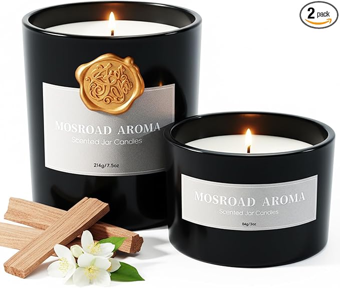 2-Pack Set Sandalwood Scented Candles for Men, Luxury Aromatherapy Candles for Home Scented, Natural Soy Fragrance Black Jar Candles, Gift for Men, Father, Husband